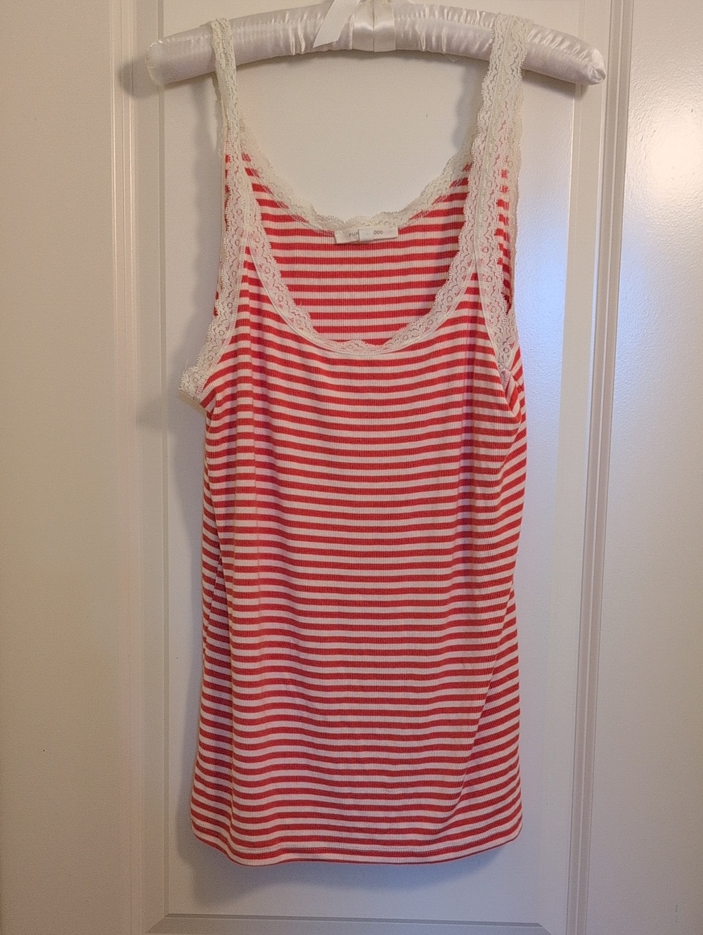 Anthropologie Striped Tank With Lace Straps, PURE + GOOD, Orange + White